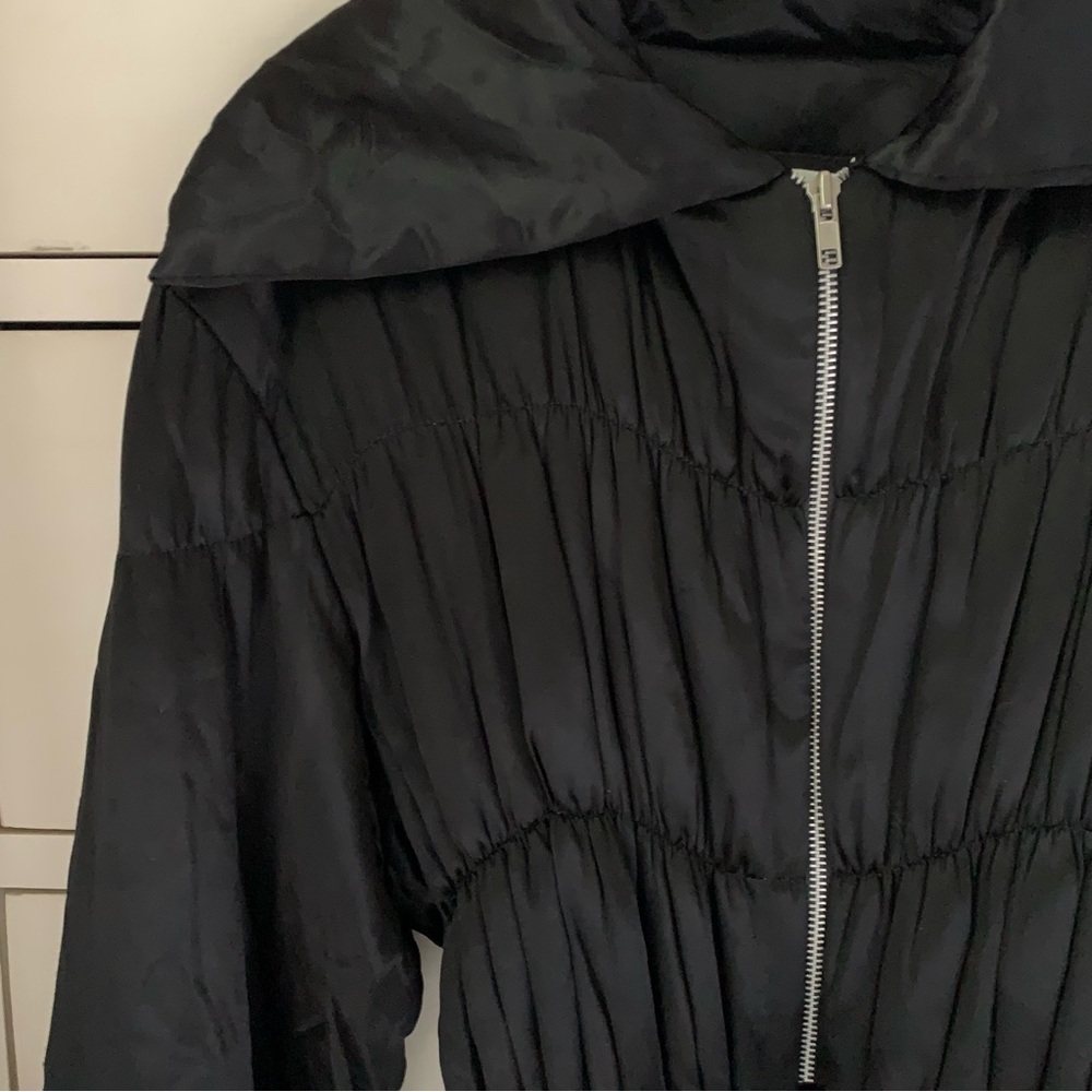 Sharagano Paris Black Puffer Coat Cinched Waist Wool Cashmere - Picture 1 of 8